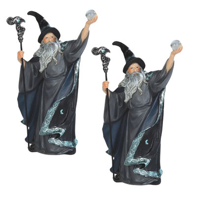 «2-PC Set» ICE ARMOR 7,75 po H gris / noir avec baguette magique et boule de verre Figurine Figurine Ornement Décoration d'intérieur / de chambre et idées de cadeaux parfaits pour le réchauffement de la maison, les Fêtes et les Anniversaires