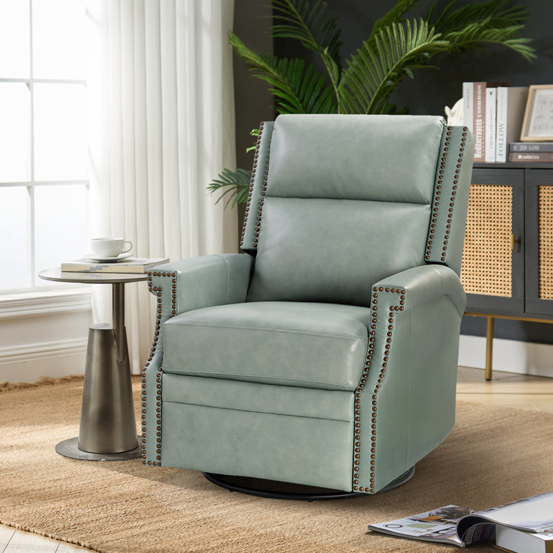 Manning 29.6" Wide Genuine Leather Manual Recliner, Gray Genuine Leather