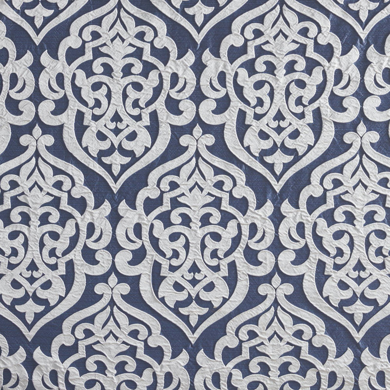 Rideau de douche en jacquard Odette, Marine / Argent