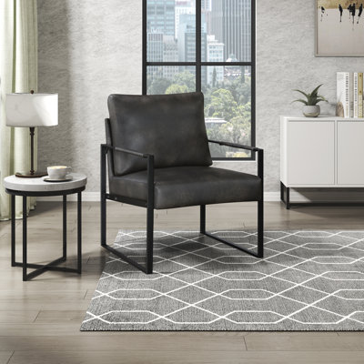 Daquan 24.5'' Modern & Contemporary Accent Chair with Faux Leather Upholstery, Exposed Metal Frame, Loose Back Cushion
