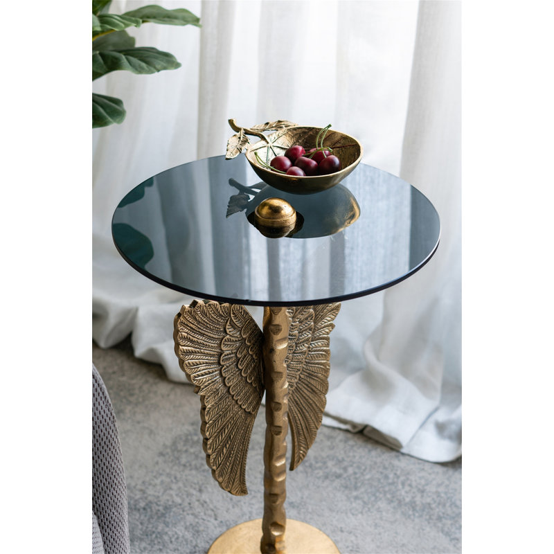 Table d'appoint ronde 15,5 x 15,5 x 24 po avec aile d'ange dorée
