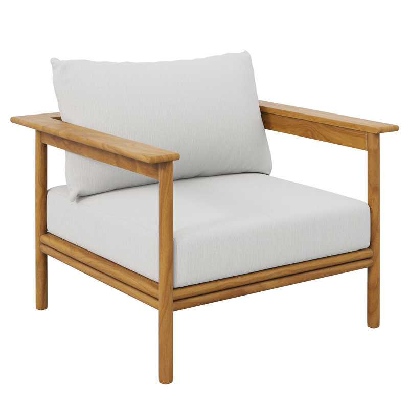 Wren Outdoor Patio Teak Wood Armchair And Ottoman Set In Natural, Sail, No