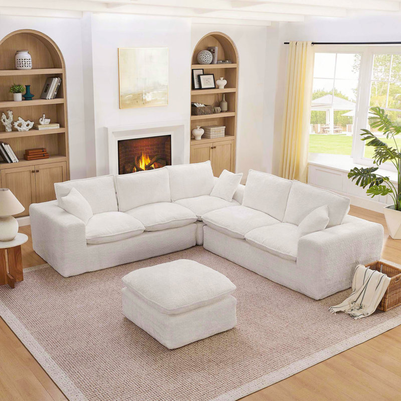 Canapé modulaire en L avec repose-pieds Modular Boucle, Beige