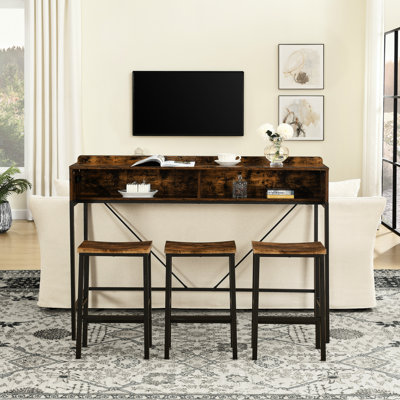 Bar Table With Power Socket And LED Light, 3 Saddle Stools Set, Ideal For Living, Dining And Kitchen Areas, Functional And Stylish
