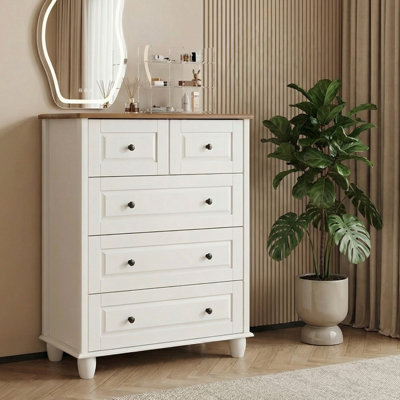 5-Drawer Dresser, Modern Dresser With 5 Drawers White Slick Glide Painted Wood Easy Assembly 36.6In Vertical Tall Storage Organizer Dresser With Solid