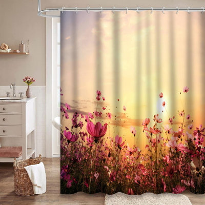 Rideau de douche rose et rouge avec 12 crochets