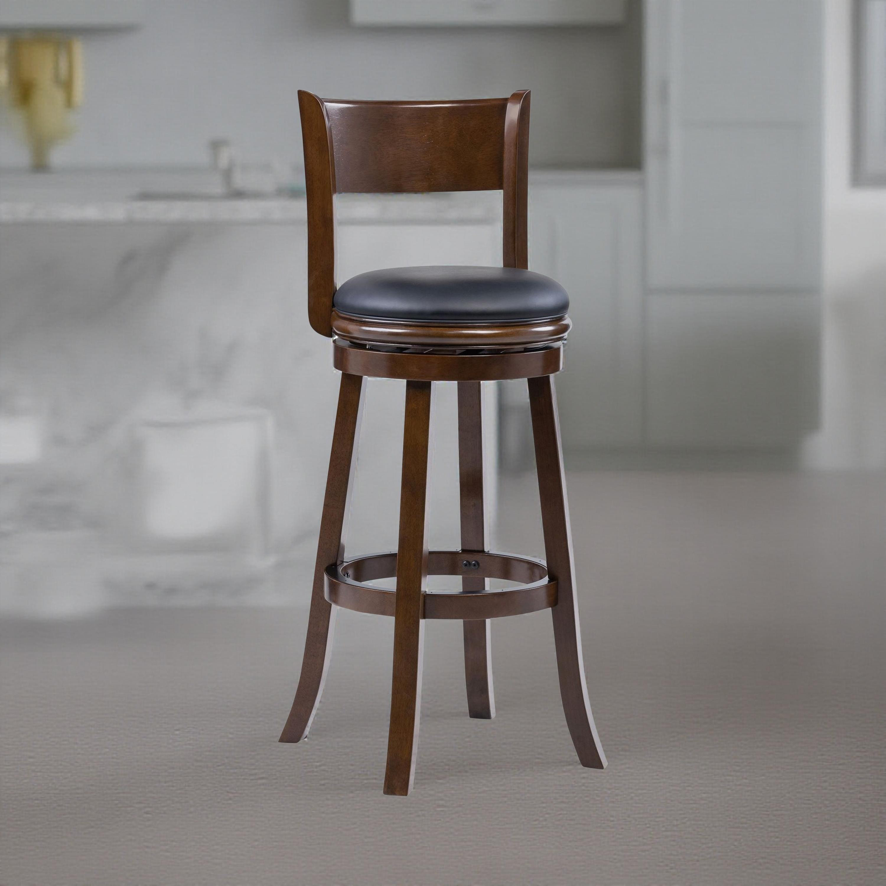 Benjara Milo Swivel Barstool Chair, Black Faux Leather, 34 Inch Extra ...