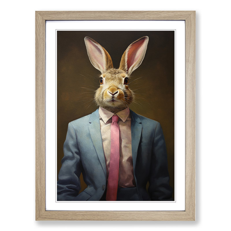 Rabbit in a Suit Painting No.4 - Framed Print, Oak, 46cm H x 34cm W x 2cm D