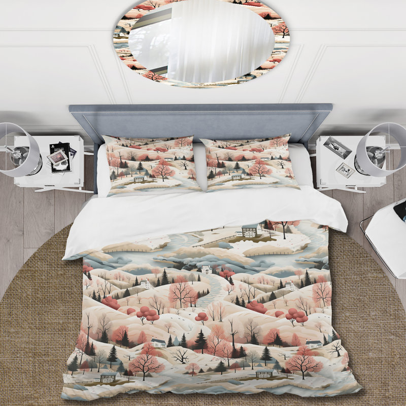 Autumn Scenery Scandinavian Pattern - Ensemble de housse de couette à motif floral