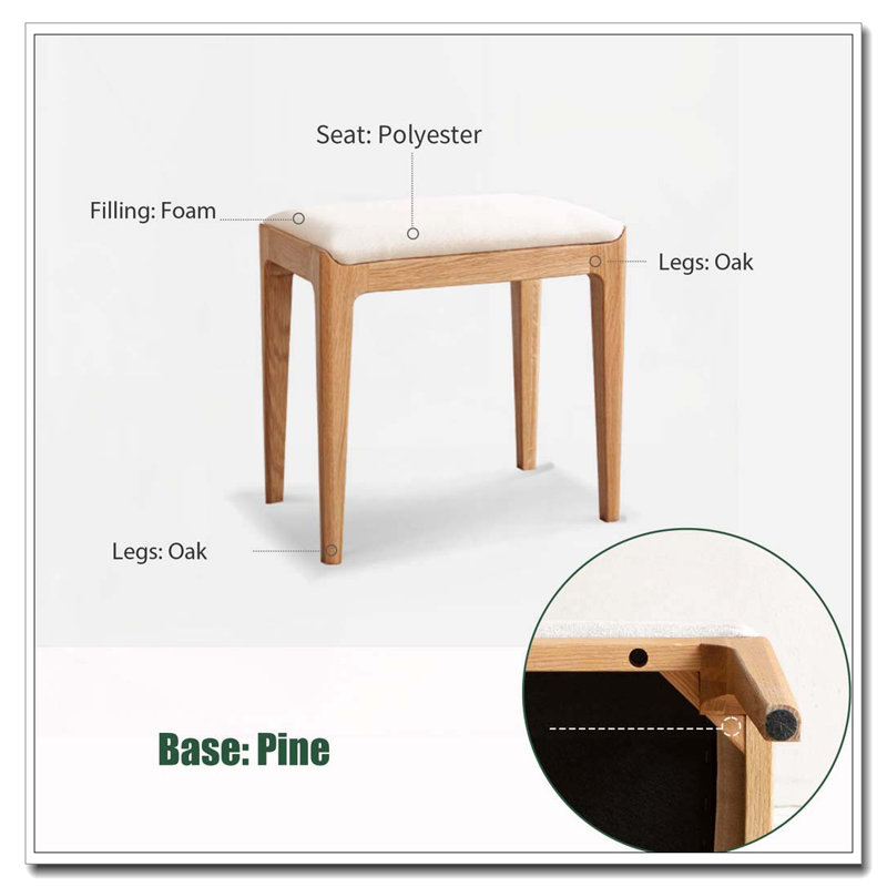 Red Oak Solid Wood Bedroom Vanity Stool, Red Oak