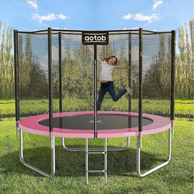 AOTOB 8FT Trampoline for Kids/Adults, Backyard 400 LBS Trampoline with Safety Enclosure Net/Ladder,Pink