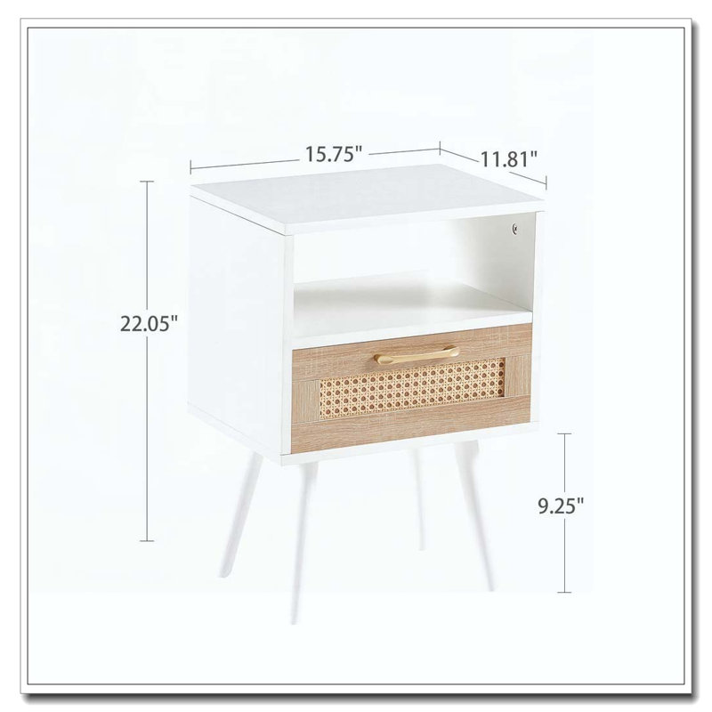 Table de bout en rotin avec tiroir, Blanc