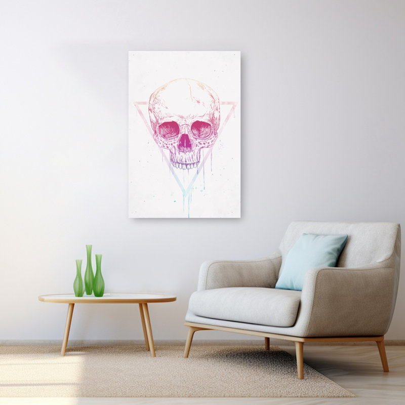 Affiche murale contemporaine géométrique représentant un crâne vibrant, H 48 po x l 32 po