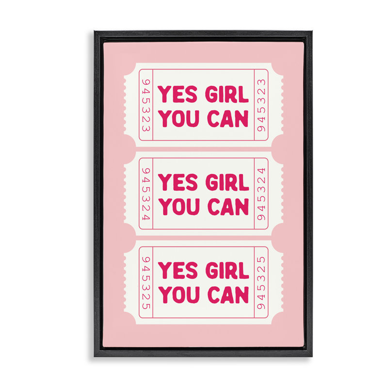 «Yes Girl You Can» sur cadre flottant, design par lettré et doublé, H 25 po x l 17 po, Cadre flottant noir de jais
