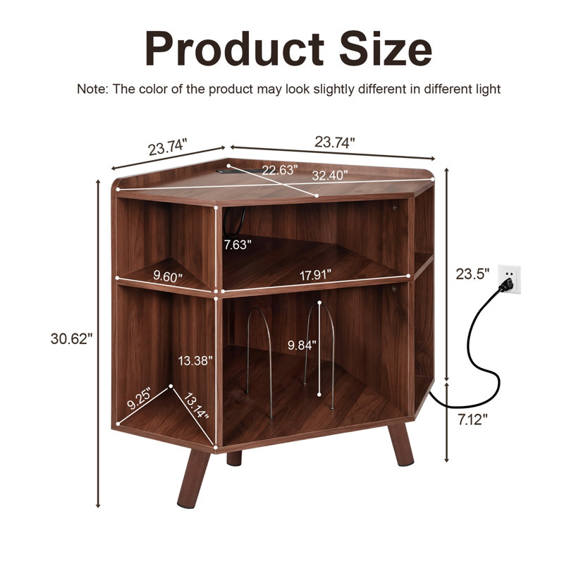 Commode de coin Hopkinton avec tablette ouverte, station de recharge et ports USB