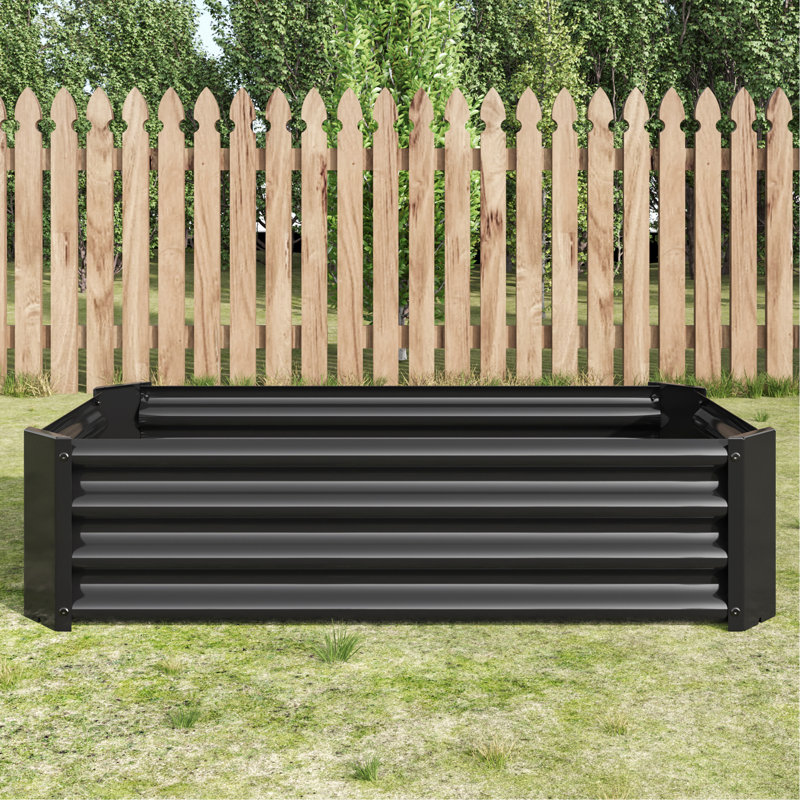 421Ft Black Rectangle Metal Raised Planter For Herbs, Stable Build, - Rust Flowers And Black, Rust Proof Coating, Simple Setup