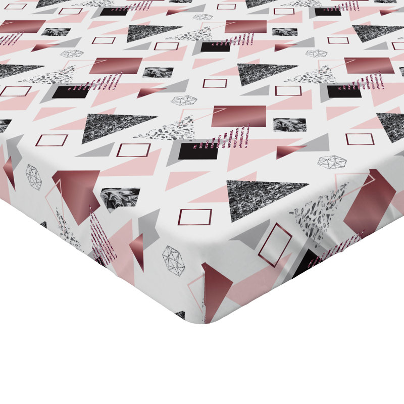 Drap-housse Ambesonne, Drap-housse de taille simple, Gris rosé, rose séchée / géométrique