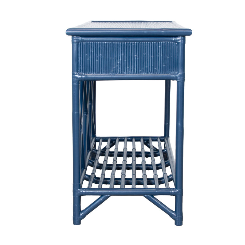 54'' Wide 3 Drawer Rattan Wood Sideboard, Navy Blue