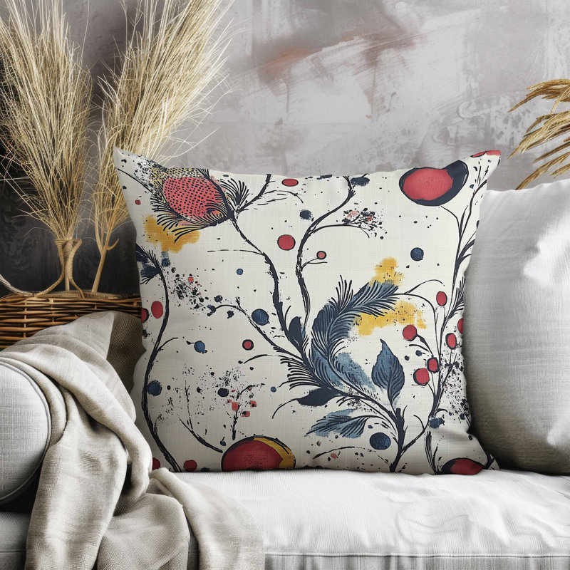 Oreiller en faux suède Spots Garden, Rouge / beige / jaune, Carré 26 po