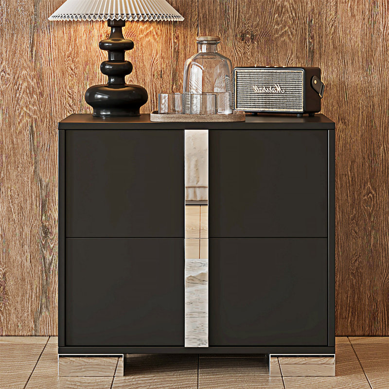 Mirrored Nightstand Bedside Table With Drawers, Black
