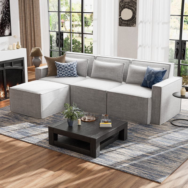 Taufner Upholstered L-Shaped Sectional Reversible, Gray 100% Linen