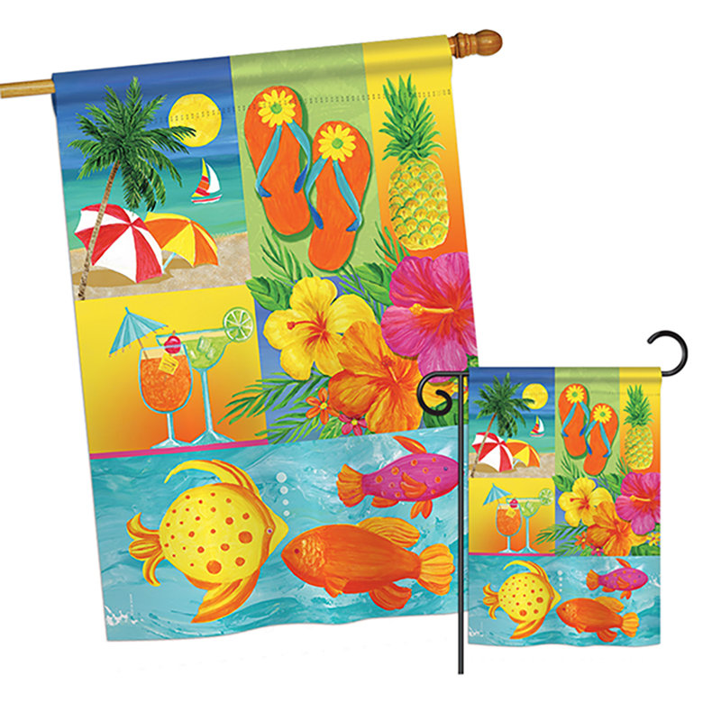 Ensemble de 2 drapeaux de jardin en polyester Tennison Collage Summer Fun in the Sun Impressions