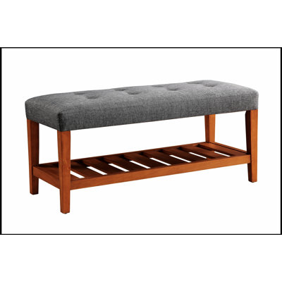 Charla Gray Fabric & Oak Finish Entryway Bench With Storage, Perfect For Modern And Rustic Decor.