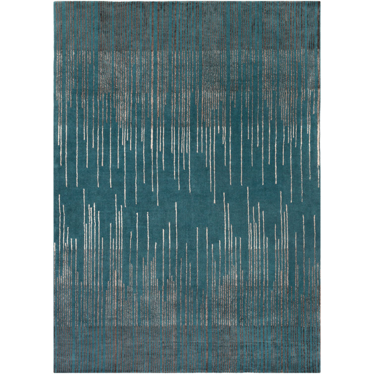 Tapis décoratif bleu sarcelle Touffeté à la main à motif abstrait Romola