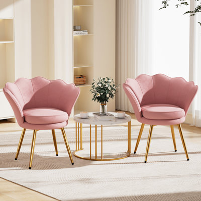 Ensemble de 2 fauteuils en velours, fauteuil d'appoint à dossier en coquille avec pieds dorés, fauteuil de maquillage rembourré confortable pour la chambre à coucher et le salon