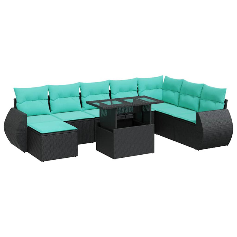  Ensemble 11 pièces de canapé de patio avec coussins en acacia de rotin noir