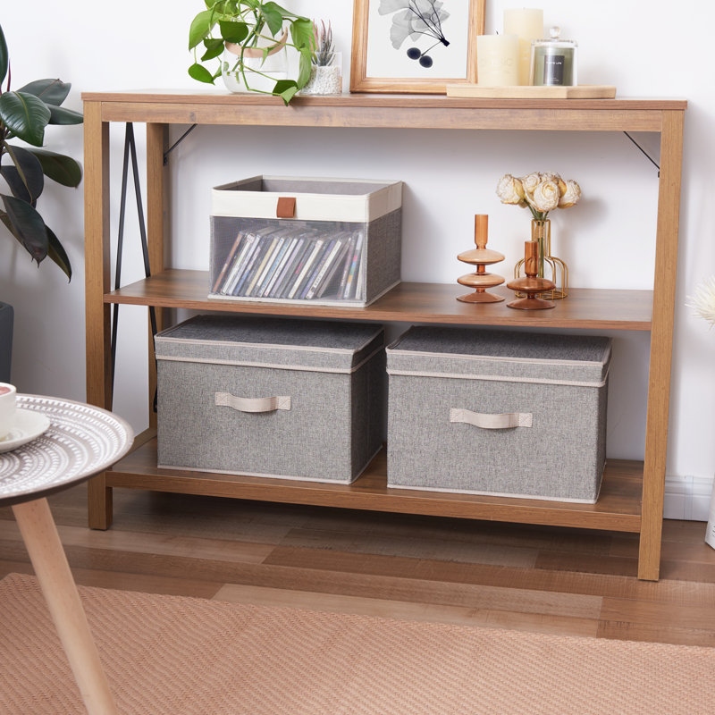 Set of 2 Storage Fabric Boxes with Lids, Grey