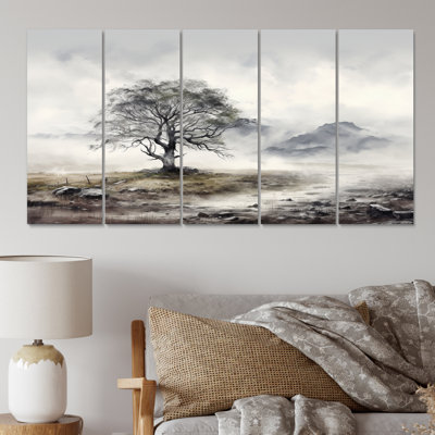 Arbre monochrome brumeux II paysage 5 pièces