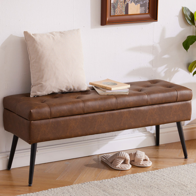 Banc de rangement en similicuir Honoka, 17" H x 40" W x 13.8" D, Brun rétro