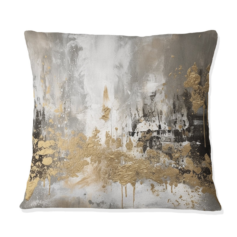 Coussin décoratif moderne à motif abstrait doré, Carré, 18" x 18"