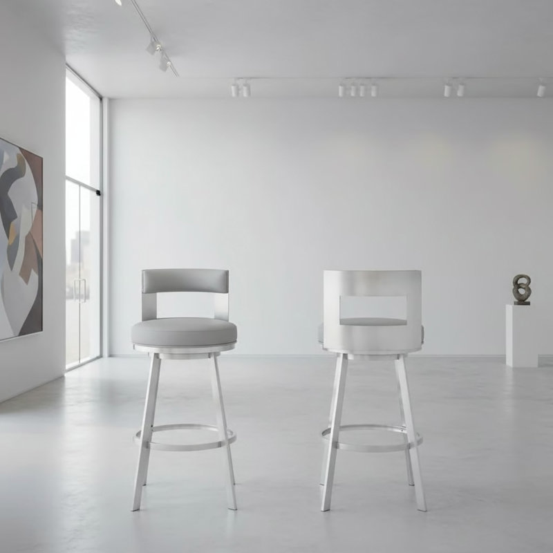 Tabouret de comptoir pivotant de 26 po en acier inoxydable brossé gris clair Nylun, Gris clair, Gris clair, Argent