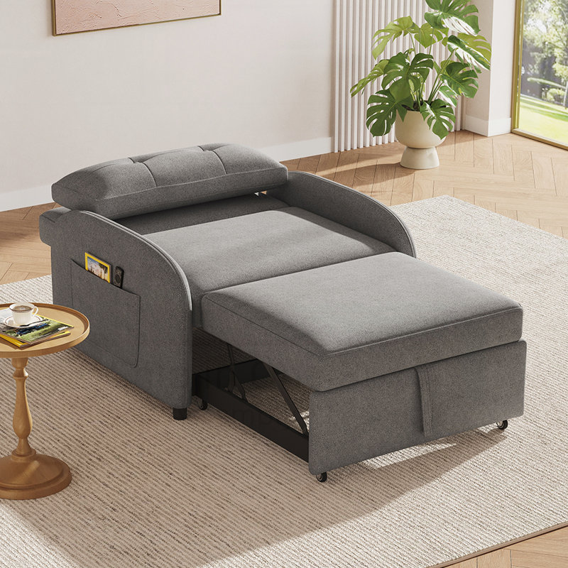 Causeuse moderne en lin et coton avec coussin et poche, canapé-lit convertible, compact pour les petits espaces et les appartements, facile à assembler
