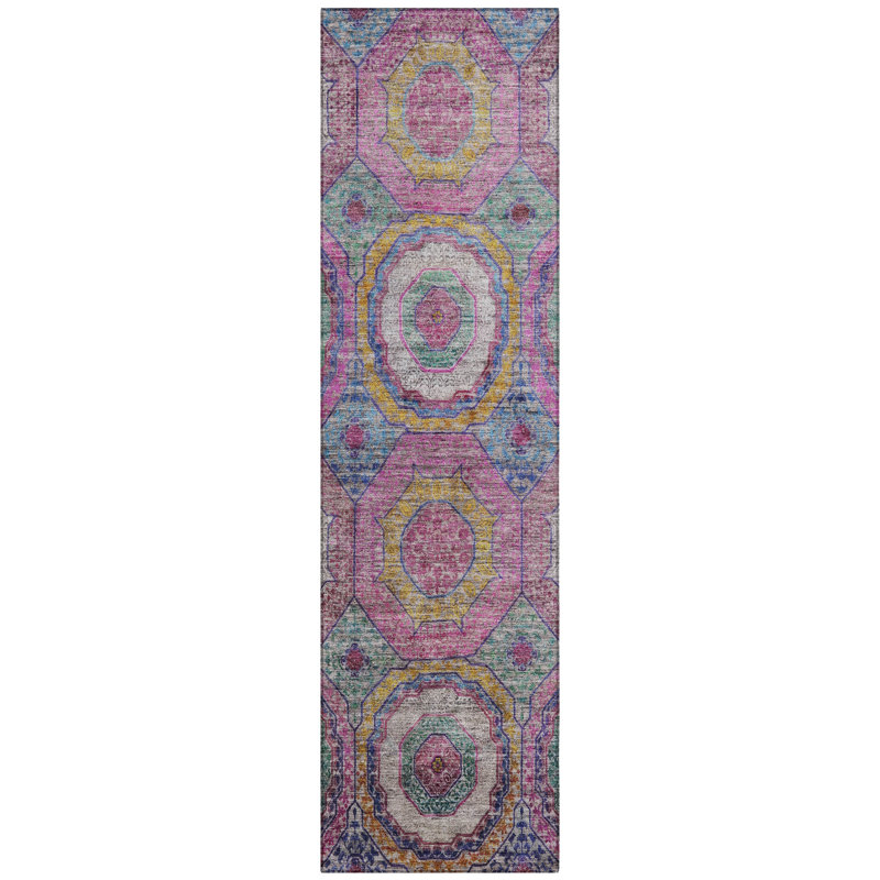 Machine Washable Indoor/Outdoor Xhevrie Pink Rug, Runner 2'3" x 7'6"