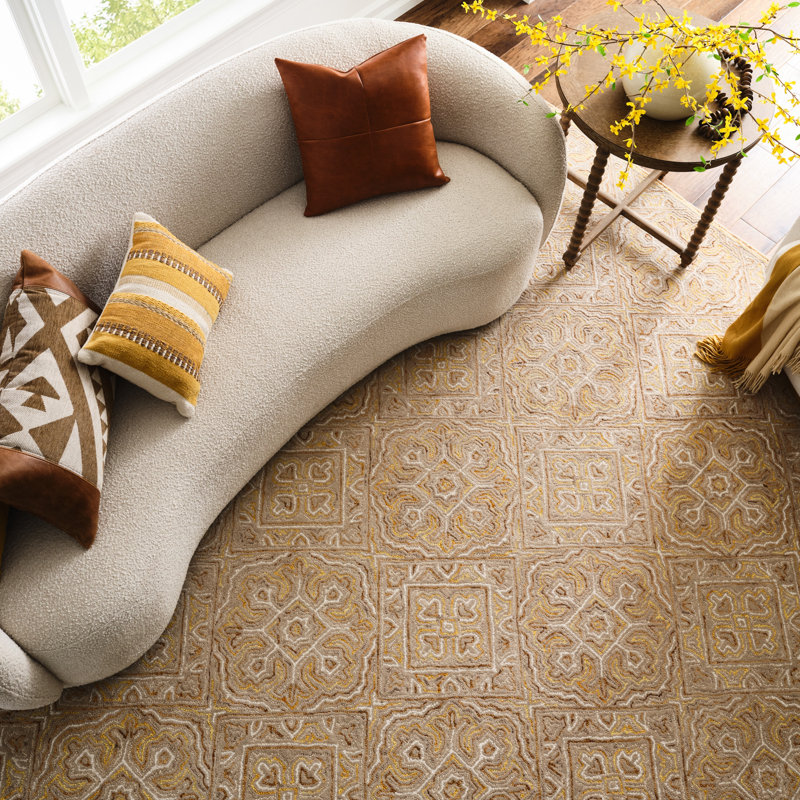 Rhodes Hand-Tufted Cut/Loop Pile Textured Medallions Wool Rug, 3' x 5'