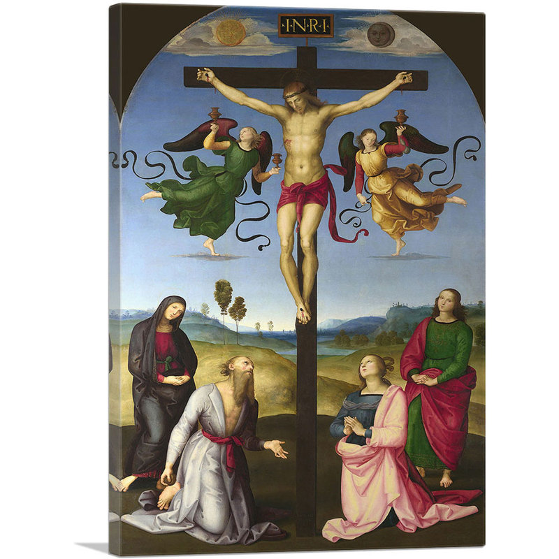 Le Christ crucifié avec la Vierge Marie, Saints et Anges 1503 par Raphael - reproduction d'art sur toile tendue