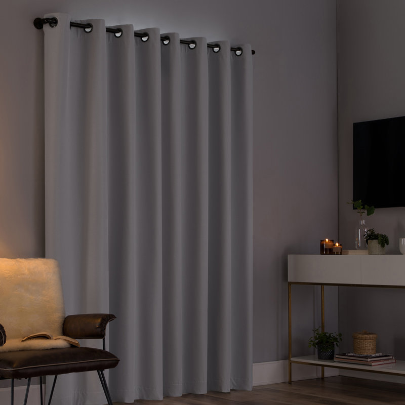 Tyrell Tonal Texture Draft Shield Fleece Insulated 100% Blackout Grommet Curtain Panel, Dove White, 50" W x 96" L