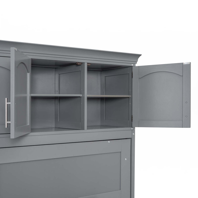 Grand lit escamotable mural avec armoires, gris