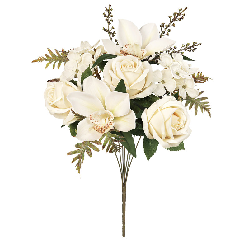 Bouquet de tiges de fleurs artificielles, orchidées et cymbidium, Ivoire crème