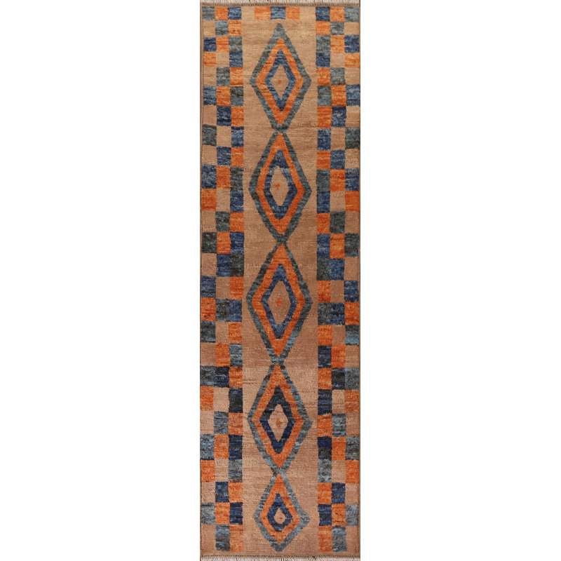 One-of-a-Kind 3'2" X 12'10" New Age Runner Wool Area Rug in Brown