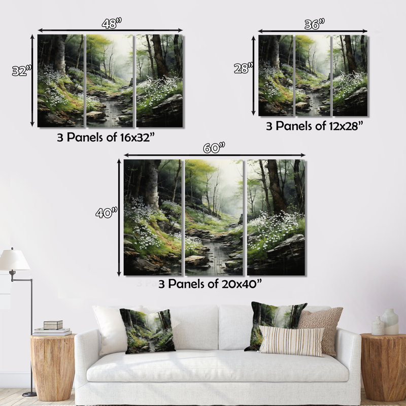 «Forest Secret Haven», reproduction sur toile 3 pièces, H 28 po x l 36 po x P 1 po