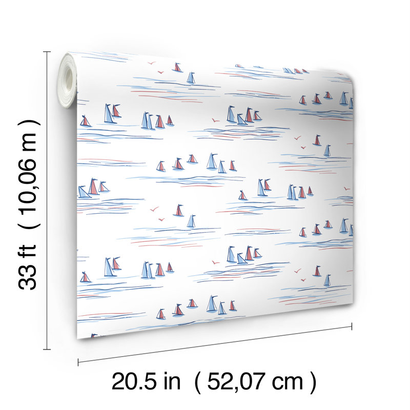 Adalee Pre-Pasted Vinyl Wallpaper Roll, Blue/Red