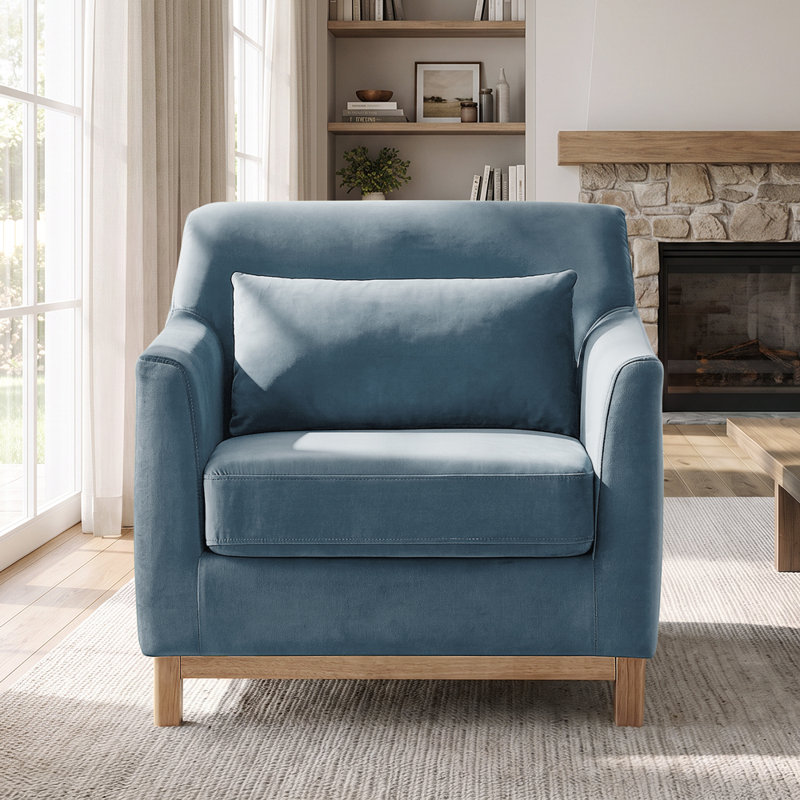 Jazmere 31.5" Armchair, Denim Blue Velvet, Natural