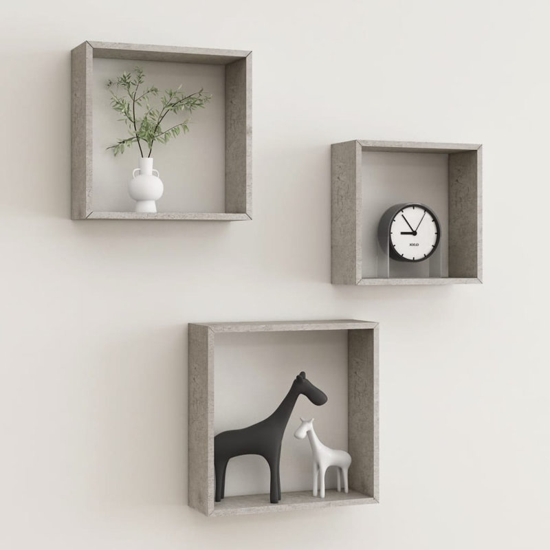 Tablettes murales cubiques flottantes, H 11 po x l 11 po x P 11 po, gris