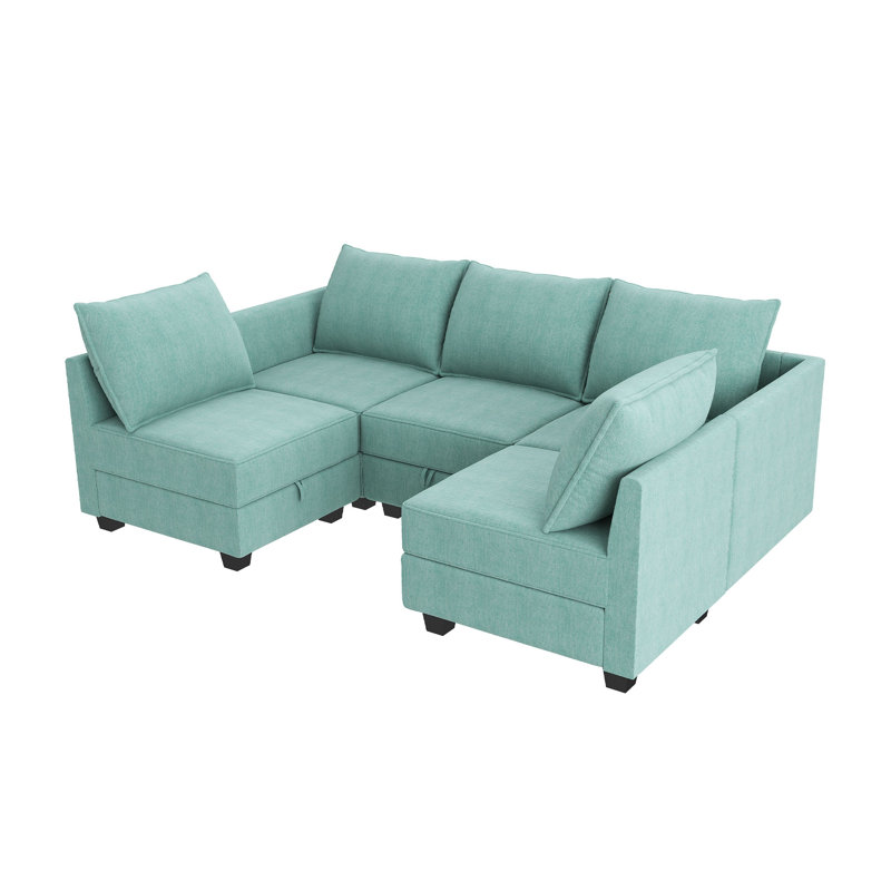 Canapé modulaire en L modulaire réversible, Mélange de polyester bleu