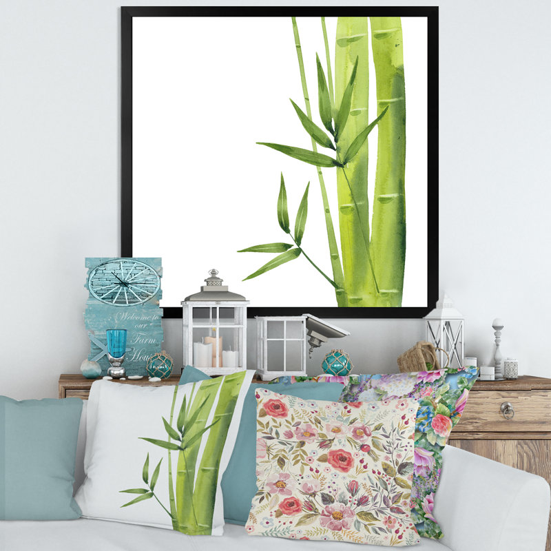 Bamboo Branches in the Forest V - Peinture sur toile encadrée, H 16 po x l 16 po x P 1 po, Cadre noir
