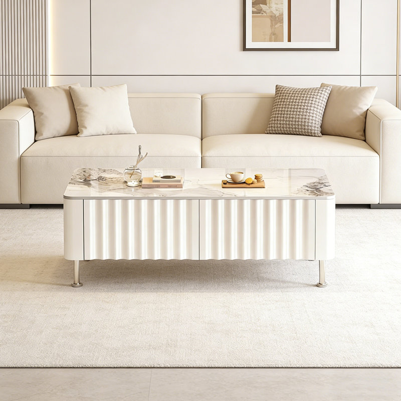 Table basse ondulée Wave, Blanc, Blanc / Gris, H 17,32 po x L 55,11 po x l 23,62 po